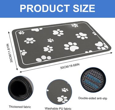 Килимок під годівницю для собак, 30x50 см, кремнезем, поглинаючий, неслизький, сірий