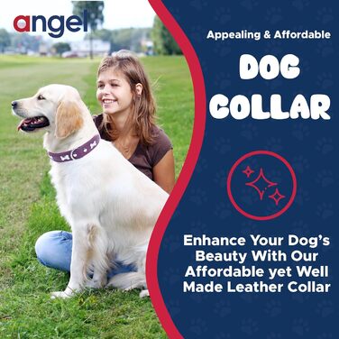 Шкіряний нашийник для собак Angel Pet Supplies, подвійний, фіолетовий, з кісточками, регульований, 29-36 см, преміум якість