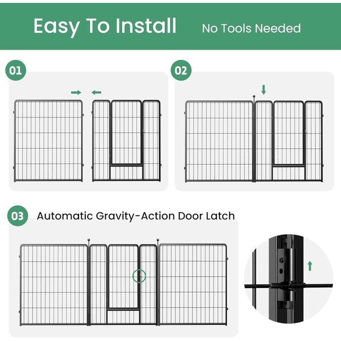 Металевий вольєр для собак, 61 см, 8 панелей, чорний – для дому, вулиці, кемпінгу, дачі