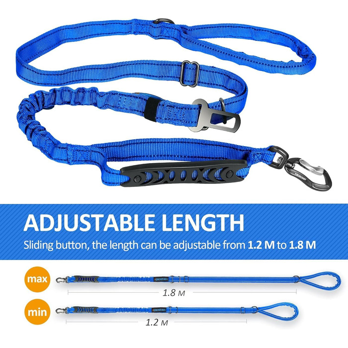 Леєнка для собак IOKHEIRA, регульована (1,2-1,5 м) з безпечним кріпленням, комфортний наповнений ручка та світловідбиваючі нитки (неоновий зелений, океановий блакитний)