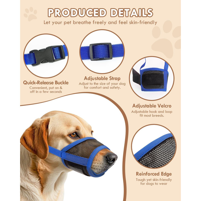 Майка-намордник для собак, м'який Air Mesh, для малих, середніх та великих собак, проти гавкоту та гризіння, дихаючий, можна пити, регульована стрічка, підходить для Німецької вівчарки, Хаскі
