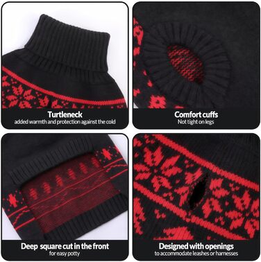 Пуловер для собак на Різдво, теплий зимовий пуловер для маленьких собак, без рукавів, розміри XS-2XL (XXL: обхват грудей 71 см), чорний з сніжинками