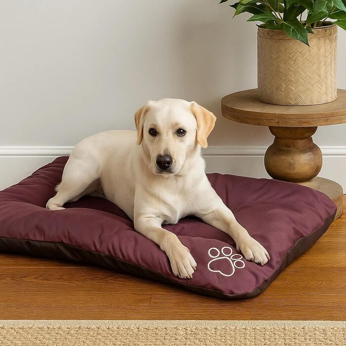 Лежанка для собак ECO: велика, середнього та маленького розміру, 90x60x8 см, Бордовий. Зносостійке, м'яке, для дому та вулиці