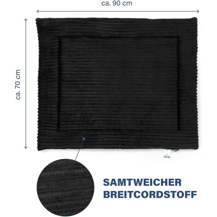 Килимок для собак середніх порід Wallace & Jones Cardi, 90x70 см, чорний, з м'якої тканини