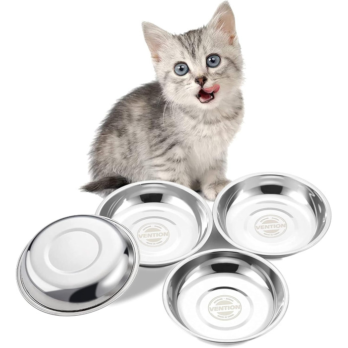 Набори мисок для котів VENTION: нержавіюча сталь, 320 мл, для закритих котів, набір 4 шт.