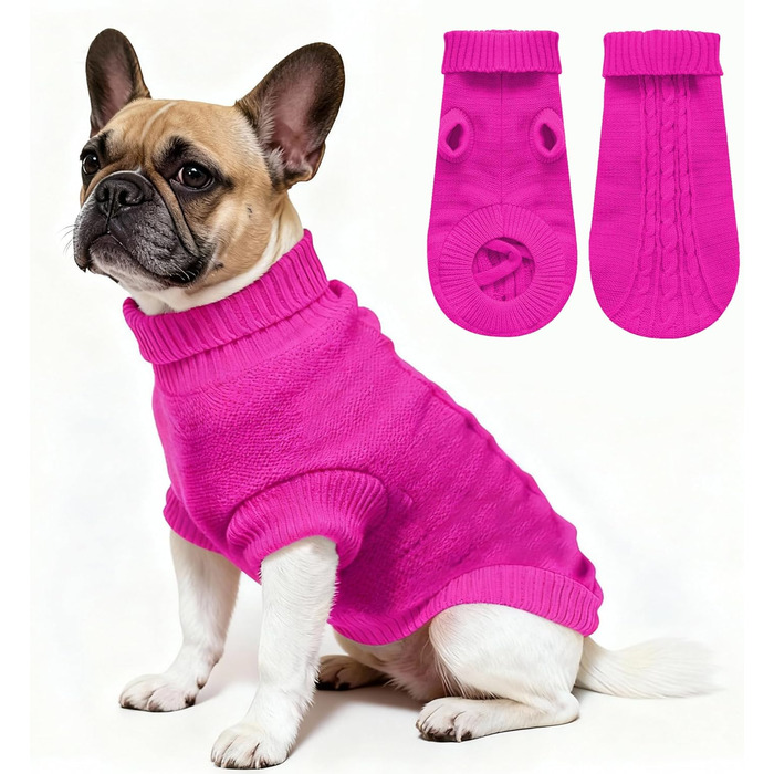 Вовняний пуловер для собак з коміром-горловиною, теплий та м'який, зимовий одяг для собак та котів, червоний, розмір M (12', 14', Рожево-червоний)
