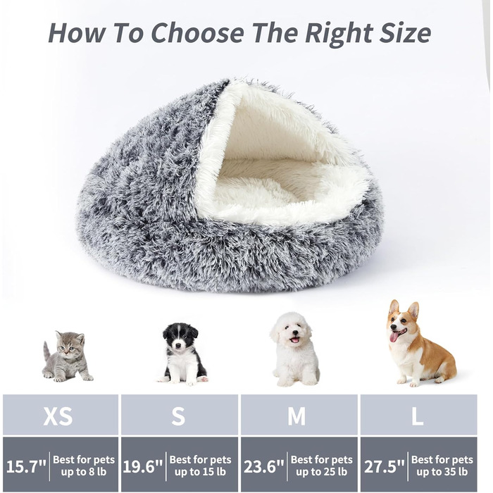 Кругле ліжко для собак та котів з капюшоном, плюшеве, гніздо-печеринка, самонагріваюче, у формі пончика, антистрес, для цуценят та кошенят, велике (27.5 дюймів), середнє (23.6 дюймів), колір: градієнт темно-сірого