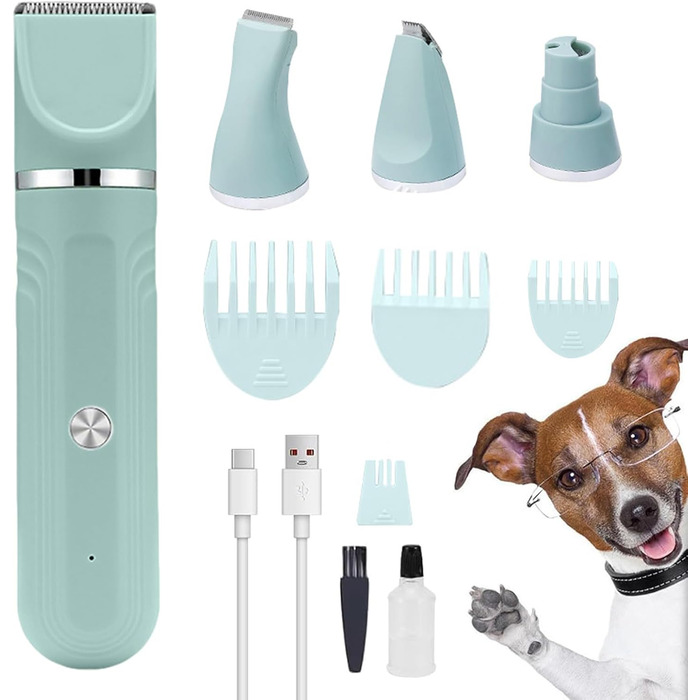 Триммер для собак - набір для догляду за шерстю 4-в-1, акумуляторний, регульовані ножиці для цуценят, зелений