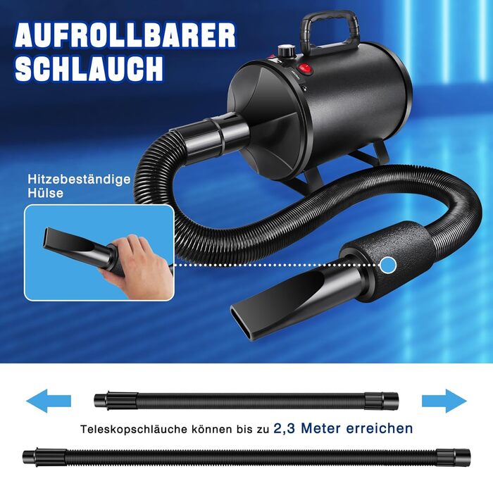 Сушарка для собак 3500W, тиха, професійна, з 4 насадками, для грумінгу та догляду за тваринами