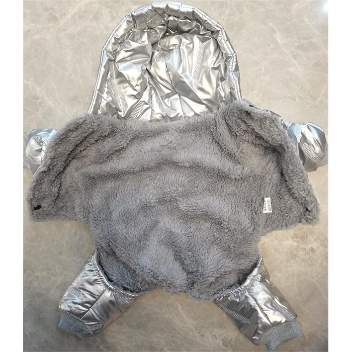 Зимовий теплий комбінезон для собак з ніжками та капюшоном, розмір M, колір Silver. Тепла водонепроникна куртка для маленьких собак та цуценят, бавовна