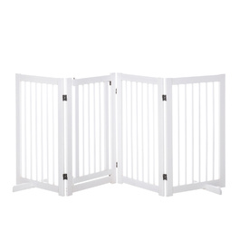 PawHut Barrier Dog 4 частини, 220 x 91 см складні ворота з дверима, окремо стоячі ворота для собак з 2 опорними ніжками, дерев'яні сходові ворота для передпокою, кухні, сходів, білі | Аосом