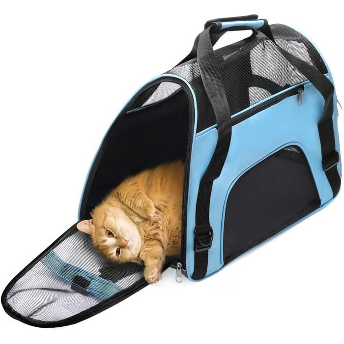 Сумка-переноска для домашніх тварин з м'якими боковинами, блакитна. Розміри: 47 x 24 x 33 см