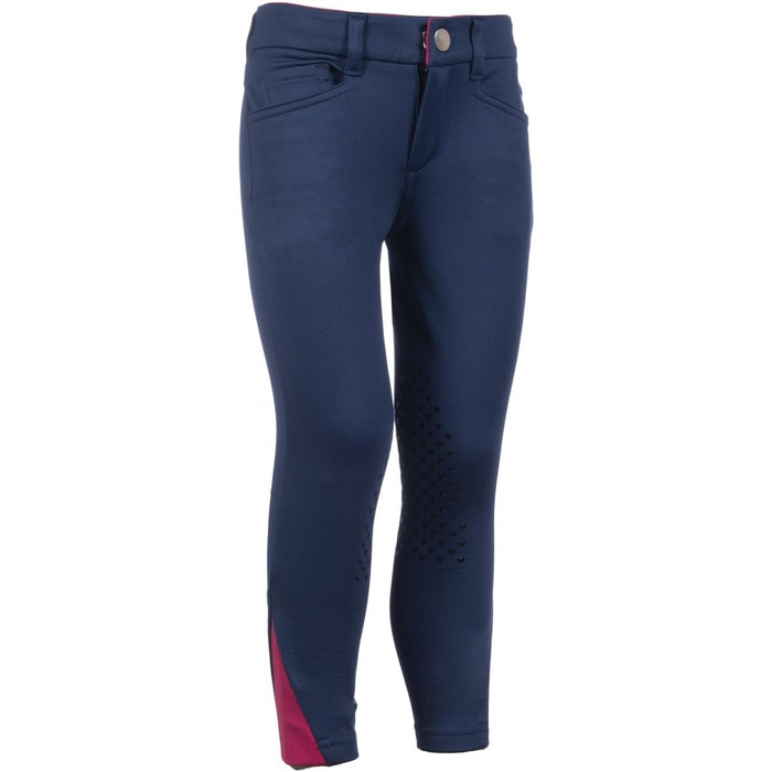 Дитячі штани для верхової їзди Kinder Reithose Comfy HKM | Легінси для верхової їзди з силіконовими колінами та двома кишенями | Cranberry та темно-синій | Розміри 104-110