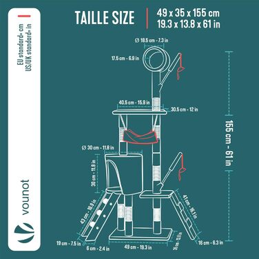 Кігтеточка для котів Vounot® - багатоярусна кігтеточка з платформами, печерею та іграшками, 112 см, бежева