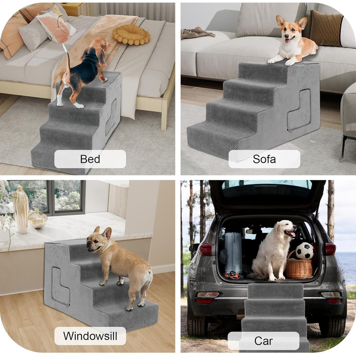Сходинки для собак: 6-ступенева переносна драбинка для маленьких собак, зручна для ліжка, з антиковзким покриттям, знімний та миючий чохол