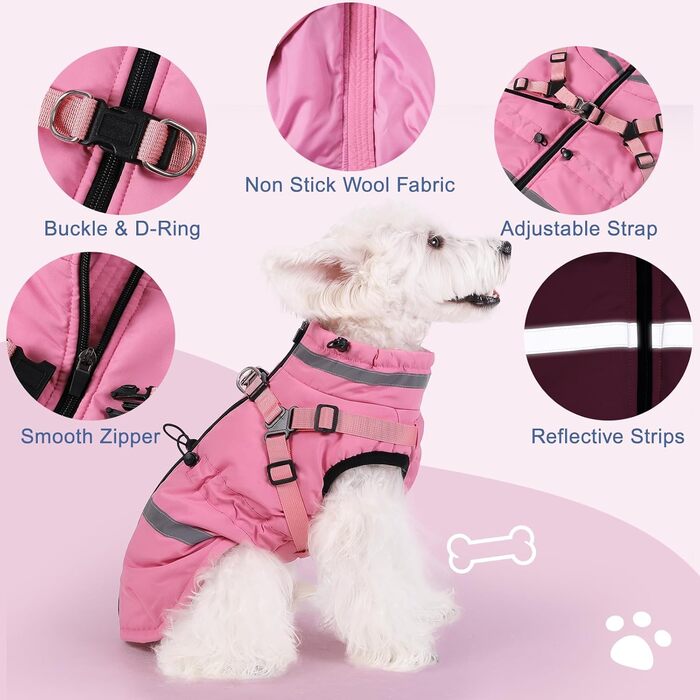 Водонепроникний та вітронепроникний теплий зимовий одяг для собак, розмір M, з інтегрованим нашийником, відбиваючими елементами, ролкрагом та блискавкою. Підходить для великих собак у холодну погоду.