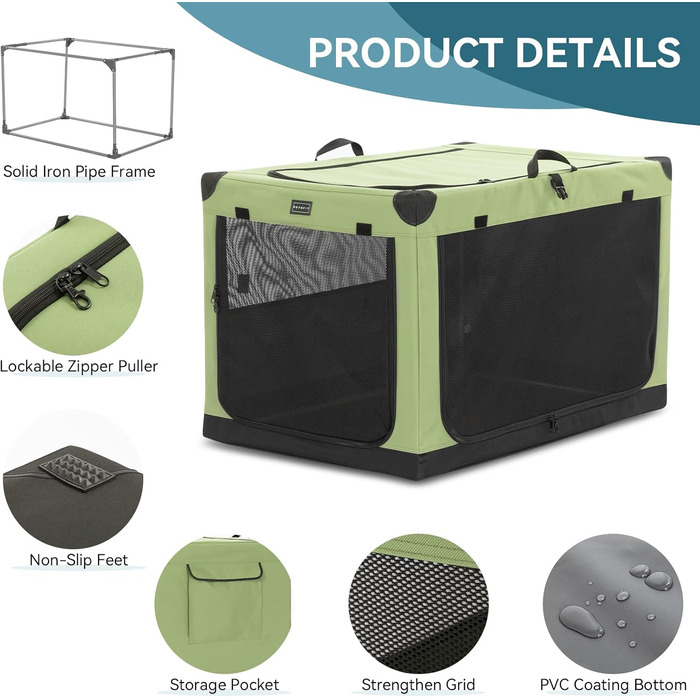 Переносна будка для собак Petsfit, велика, зелена, 90x60x59 см
