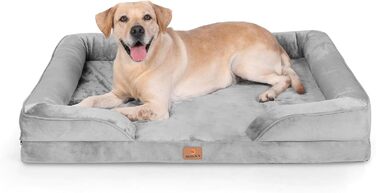 Ортопедичний лежак для собак великих порід, ергономічний диван з піною у формі яйця, водовідштовхуючий та неслизький лежак для собак 89x63 см, світло-сірий (Світло-сірий, Д 106 x Ш 81 x В 17 см)