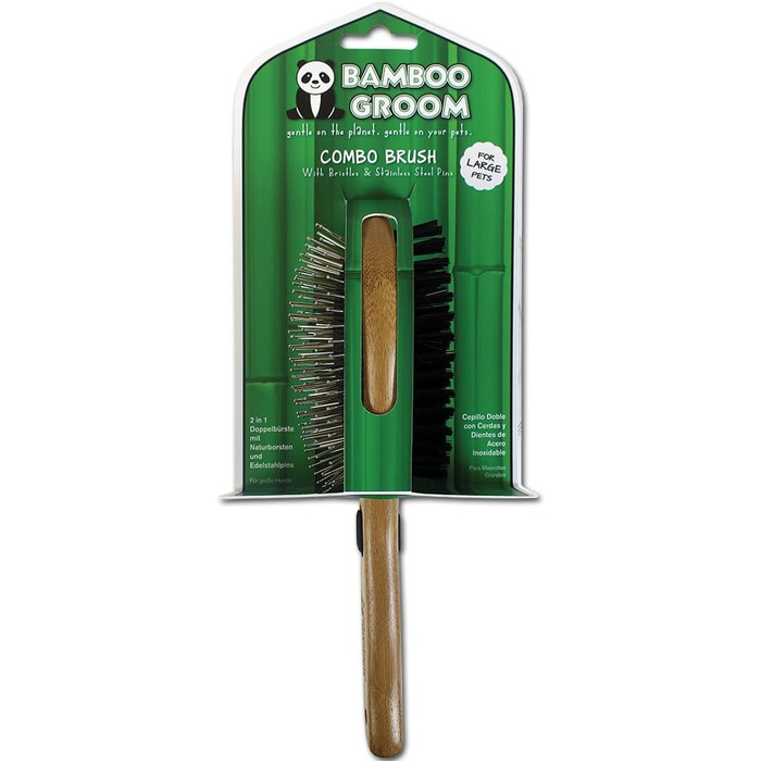 Набір для грумінгу Bamboo Groom Combo Brush I Подвійна щітка для тварин з коротким та середнім хутром I Щітка для собак та котів з закругленими щетинками та щетиною дикого кабана
