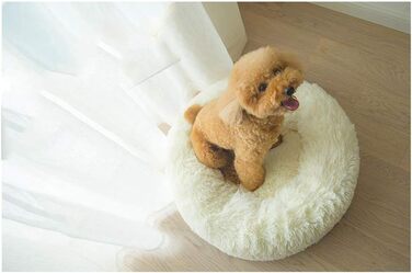 Кругле ліжко для собак великого розміру з двостороннім подушкою M~XXL, для дому та на вулицю, миється та водонепроникне (80x80 см, білий)