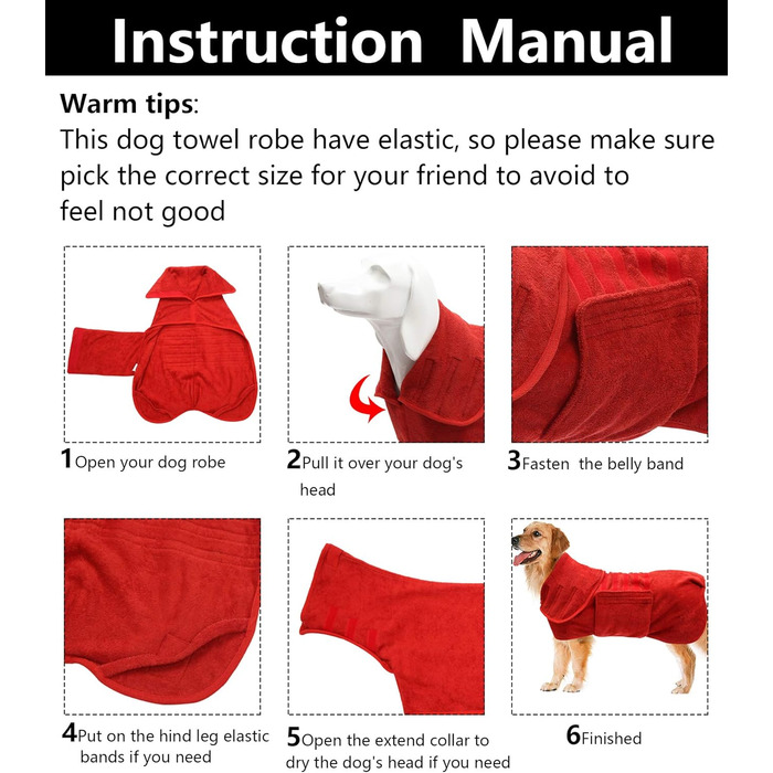 Рушник для собак Geyecete з мікрофібри, рушник для собак, що швидко сохне, для собак середніх розмірів, червоний, L