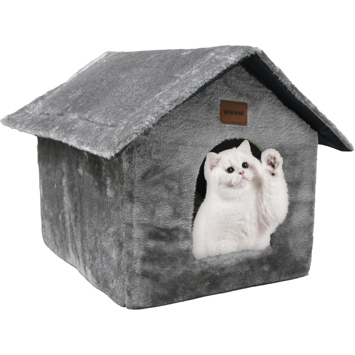 Будиночок для котів Whiwhi, плюшевий, з м'якою подушкою, переносний, теплий, антиковзкий, 40x35x40 см, сірий