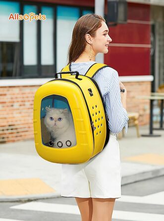 Рюкзак-переноска для кота та собаки ALLSOPETS Bubble, жовтий. Зручний рюкзак-переноска для котів та собак, для подорожей, прогулянок та походів. Відкидна підстилка.