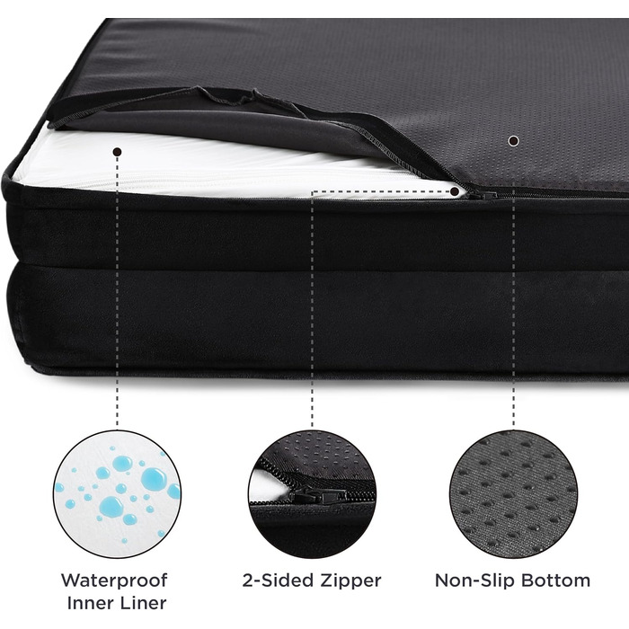 Ортопедичне ліжко для собак BEDSURE - 134x106 см. Зручне ліжко-софа для великих собак з ергономним пінопластом, чорного кольору. Легко миється, не слизьке. Розміри: 134 x 106 x 20 см