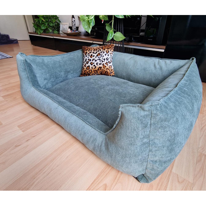 Собаче ліжко з еко-замші Hundebettenmanufaktur Velluto, зелене Alcantara, 80x60 см, знімний чохол, пране, вибір розміру