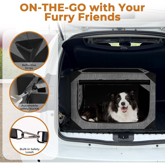 Складана переносна будка для собак великих порід, м'яка, для подорожей, всередині та зовні, сітчасте вікно, темно-сірий колір, 91.4 x 63.5 x 63.5 см