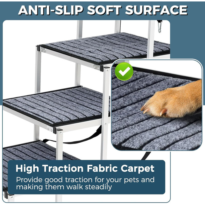 Східці для собак великих порід, широкі, 4 сходинки, складана пандус для собак (сіро-чорний, широкі, з килимом, 2)