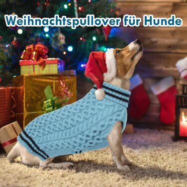 Теплий в'язаний пуловер для собак з коміром-стійкою, блакитний, 3XL XXXL | Підходить для великих собак: Лабрадор, Боксер