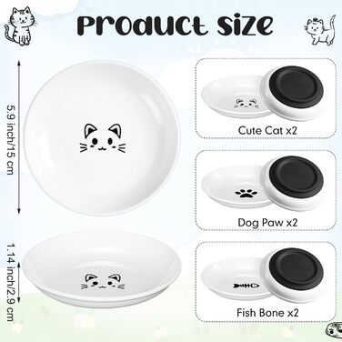 Набір мисок для котів Singhoow (6 шт.) з кераміки: широкі, антиковзні, для корму та води