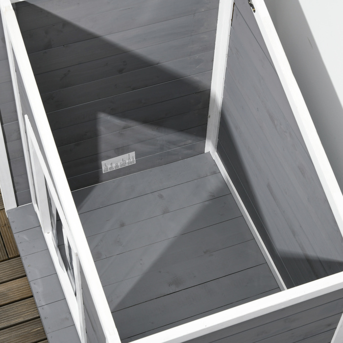 PawHut Dog House Атмосферостійка будка для собаки з ялинового дерева з асфальтовим дахом і дверною шторою сіра 71x58x53/77см для маленьких собак