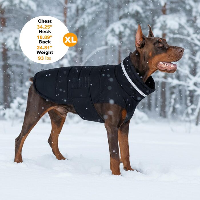 Водонепроникний зимовий одяг для собак, теплий вітрозахисний одяг з відбиваючими елементами та регульованим коміром, для маленьких собак, з липучкою, розмір S (Чорний, Середній)