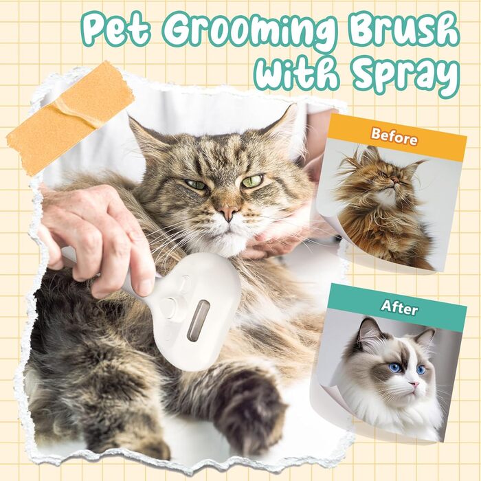 Бурштук для догляду за шерстю собак та котів 3-в-1 з функцією розпилення, самоочищується, антистатичний