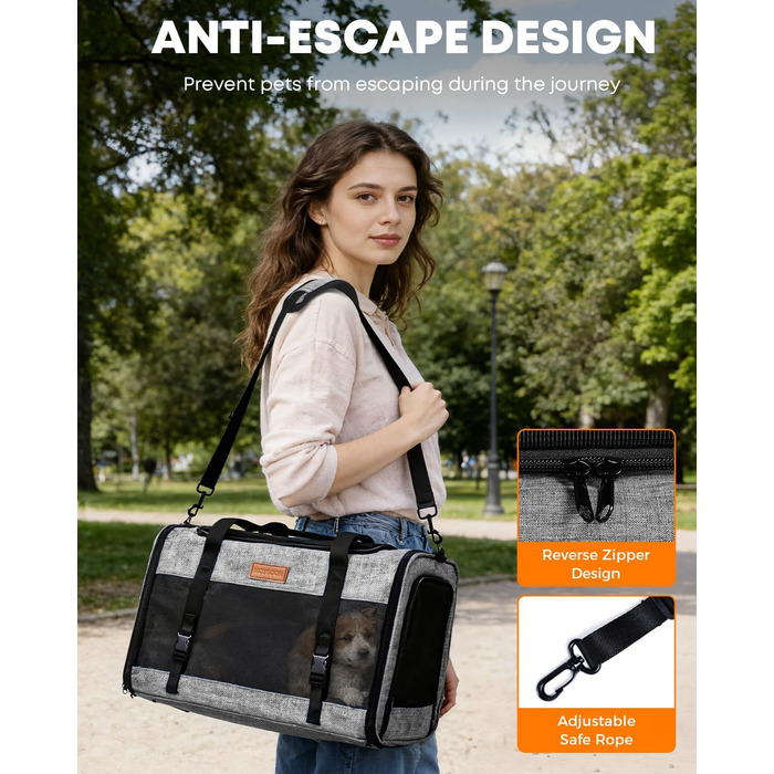 FOXFOCUS Сумка-переноска для собак з м'якими боковинами – 50,8 x 33 x 33 см, безпечний автокрісло, до 6,8 кг, верхній та бічний вхід, велика переноска для тварин з міцним сіткою (сірий)