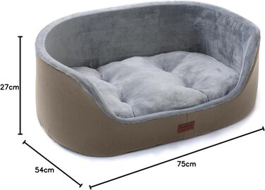 Кругле ліжко для собак середніх порід Raikou, м'яке та зручне, ковзаюче та стійке до подряпин, 75 x 54 x 27 см, коричневе