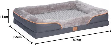 Ортопедичне ліжко для собак Warenhammer, розкішне плюшеве софа з знімним покриттям, сіре (XL), 89 x 63 x 16 см