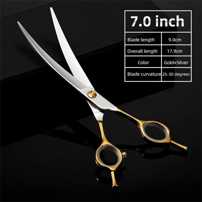 Професійна вигнута ножиця для грумінгу собак Golden - 7 дюймів, з ергономічною ручкою, з нержавіючої сталі 440C