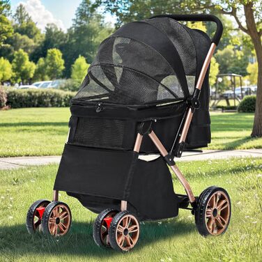 Візок для собак DWVO 3-в-1: візок, переноска, сумка. До 22 кг, EVA-колеса, сітчасті вікна, чорний (58,5x76x105 см)