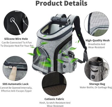 PETCUTE Рюкзак для собак, чорний: зручний та дихаючий, з внутрішнім ременем безпеки та кишенями для аксесуарів. Ідеально для прогулянок, подорожей та активного відпочинку з вашим улюбленцем.