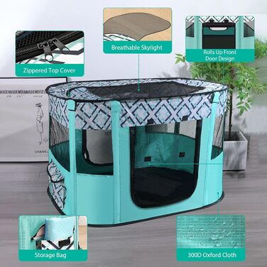 Розкладний вольєр для цуценят, переносний вольєр для тварин, вольєр для цуценят, вольєр для тварин в приміщенні, розкладний вольєр для кошенят, цуценят, кроликів, L (Сірий) (В клітинку, 110 * 85 * 58 см)