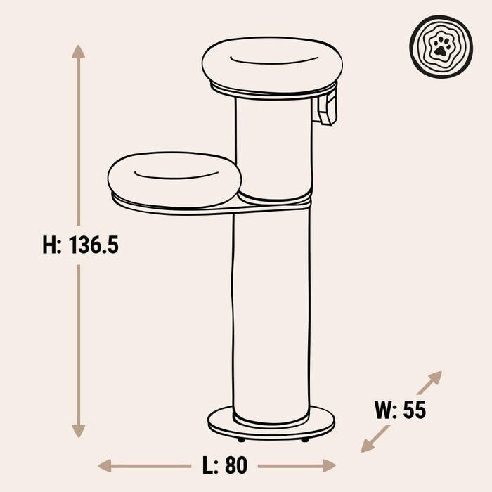 Крізьова колона Natural Paradise Jasmine з кріпленням до стіни | 136 см, кремовий колір | Дряпалка для котів