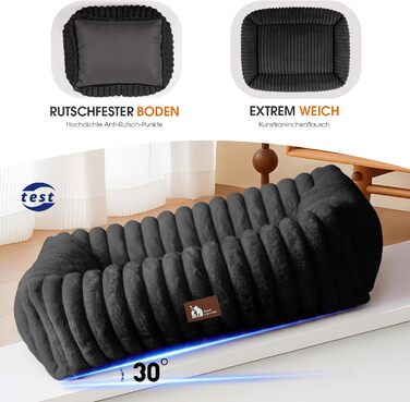 Ортопедичний лежак для собак великих порід, лежанка для собак з підголовником, знімний та миючий килимок, лежанка-софа для собак з ручками (Чорний, 92*69*20 см)