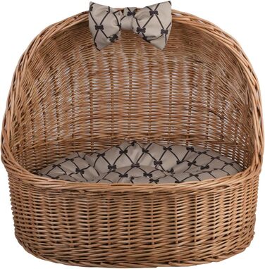 Кремова плетена хата для тварин e-wicker24 з лози з подушкою, кошик для котів і собак