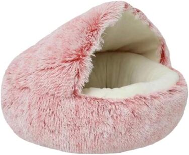 Курінь Любові: М'яке кругле ліжко для котів та собак 65 см, 2-в-1, миється, плюшеве, велике, для великих котів