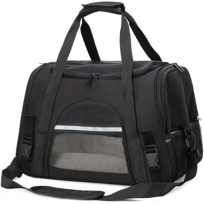 Сумка-переноска для котів та собак, до 6,8 кг, схвалена авіакомпаніями, складна та пральна, чорна