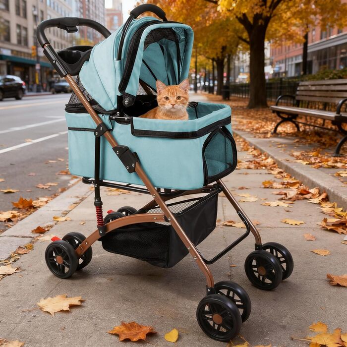 Візок для собак 3 в 1, складний, для маленьких собак та котів, знімний кошик, візок для дітей, сітчасте вікно, оксфордська тканина, до 20 кг (зелений)