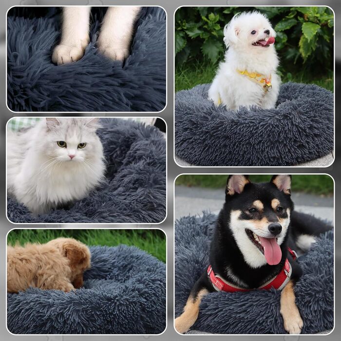 М'яке ліжко для собак та котів, корзина для собак, миється, подушка для собак 70 см, кругла ліжко для собак з плюшу, ліжко для собак та котів, для маленьких, середніх та великих собак, темно-сірий, 70 x 70 x 20 см